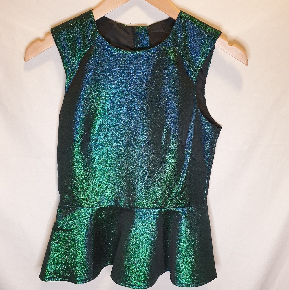 H&M peplum top holographic.